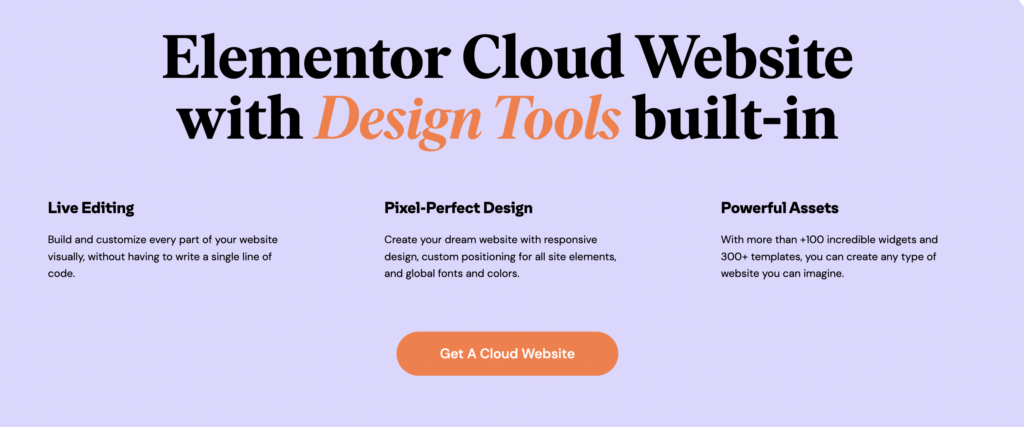 design tools in elementor cloud website with hosting