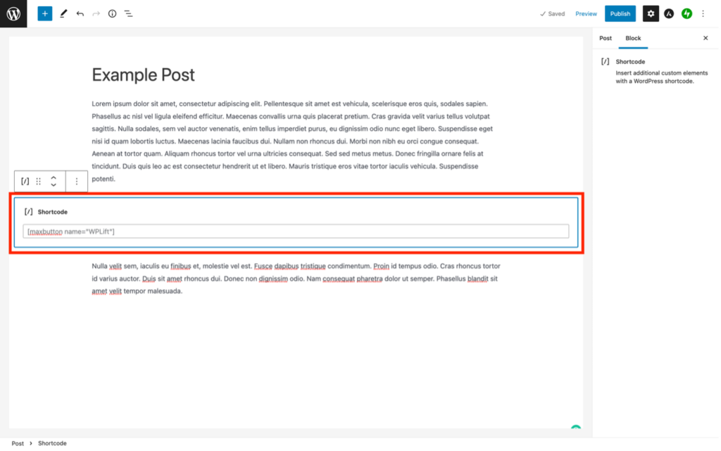 Inserting a button into a page or post using MaxButtons plugin - embedding the shortcode into pages and posts