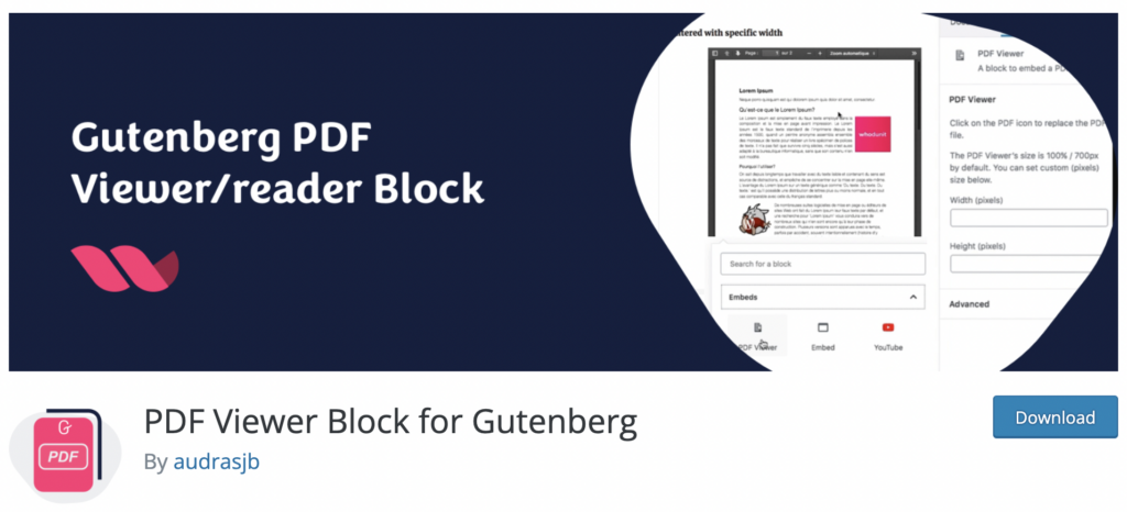 Screenshot of PDF Viewer Block for Gutenberg plugin