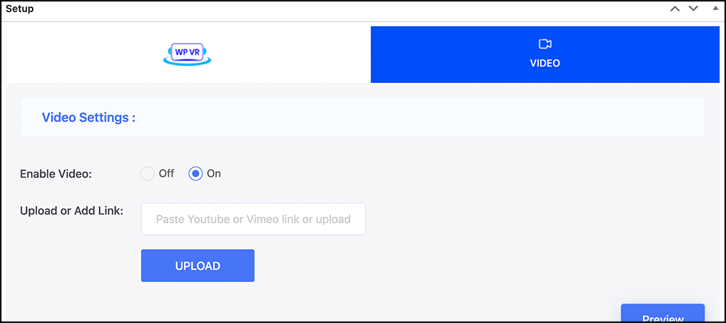 wp vr plugin - enable or disable video