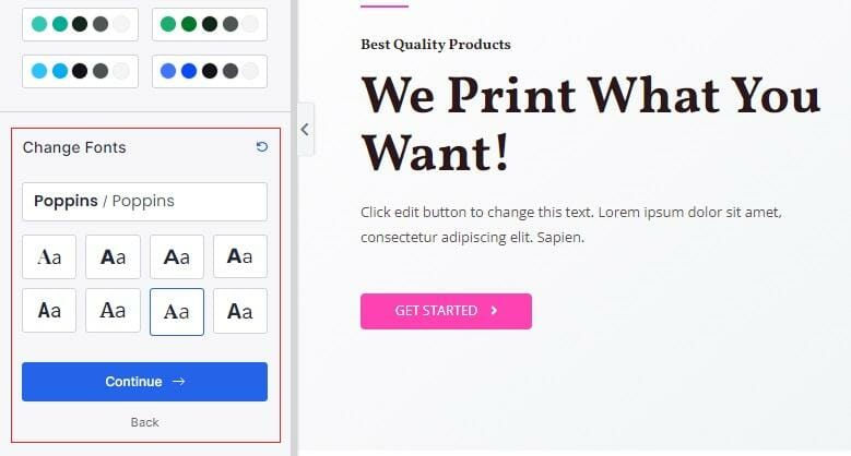 select colors and fonts - customize a woocommerce theme step 2