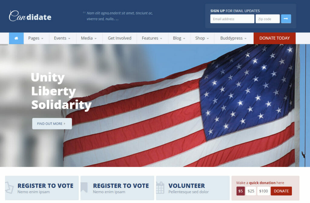 candidate - best wordpress theme for political campaign