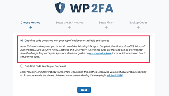 wp 2fa - steps for two-factor authentication step 2