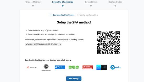 wp 2fa - steps for two-factor authentication step 3