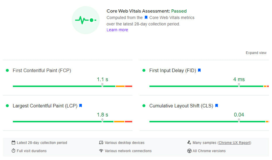 cls score on the desktop devices - pagespeed insights