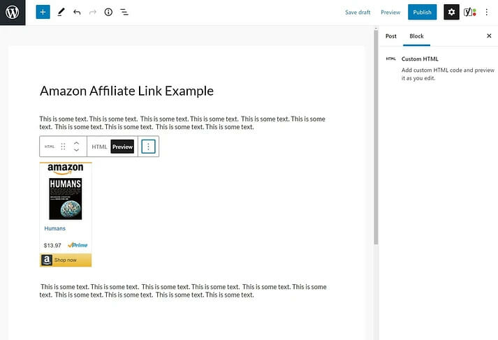 how to embed amazon affiliate link wordpress