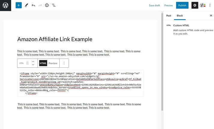 insert the amazon affiliate product links into your wordpress content