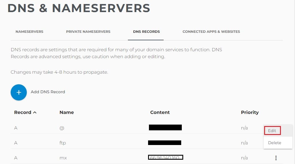 how to update your dns records on domain.com step 3