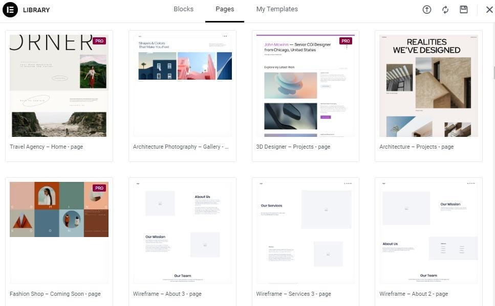 vast library of page templates