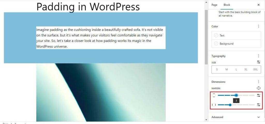 Padding in WordPress margin editing