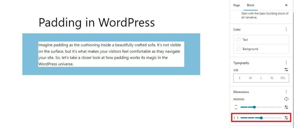 Controlling Padding Within the WordPress Editor - dimesions