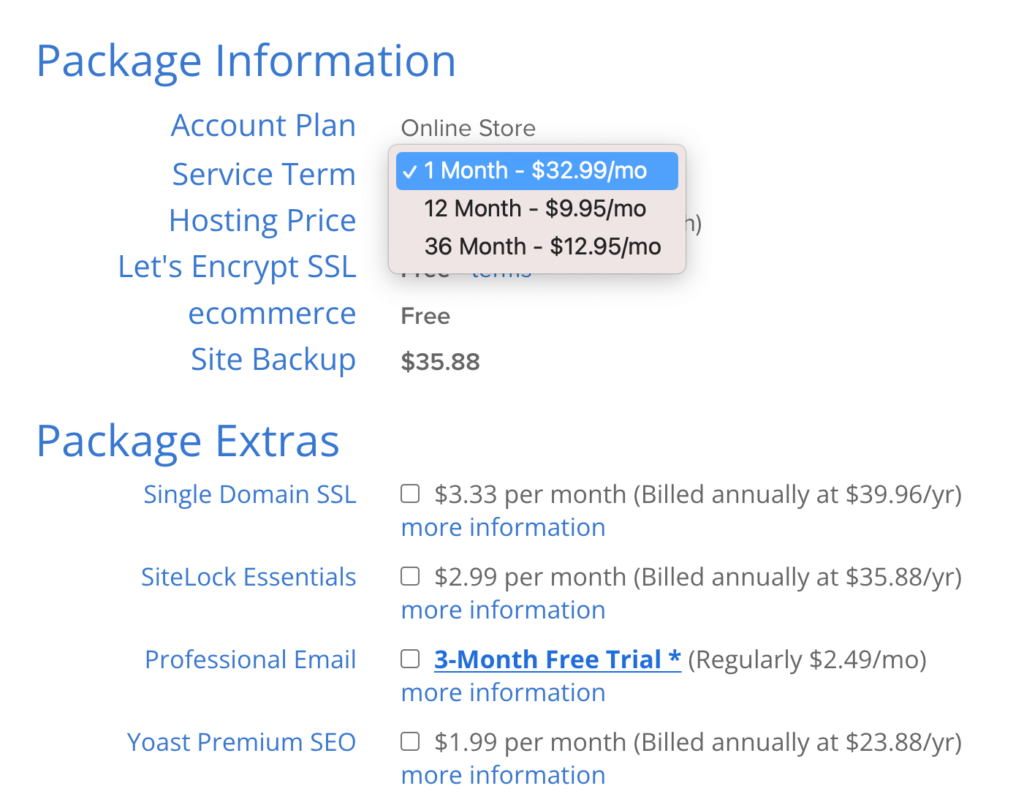 Bluehost’s monthly eCommerce web hosting plans