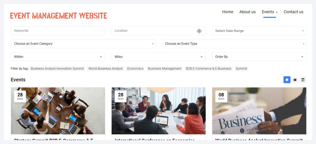 WordPress event management website