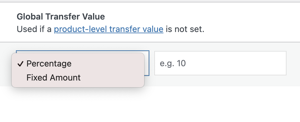Default Global Transfer value and type